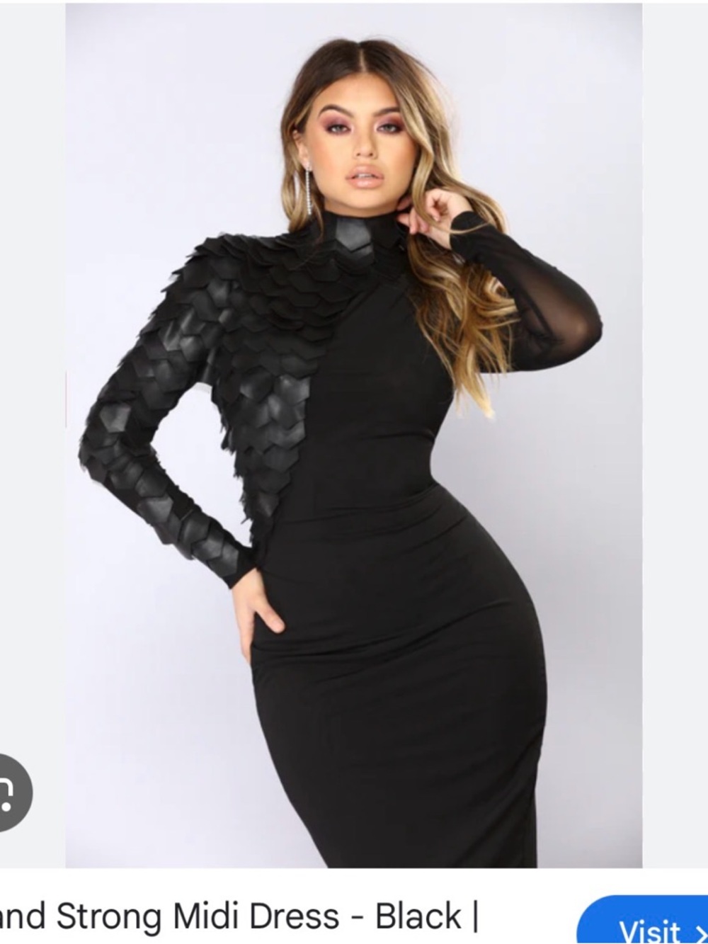 3D Scale sleeve bodycon midi dress